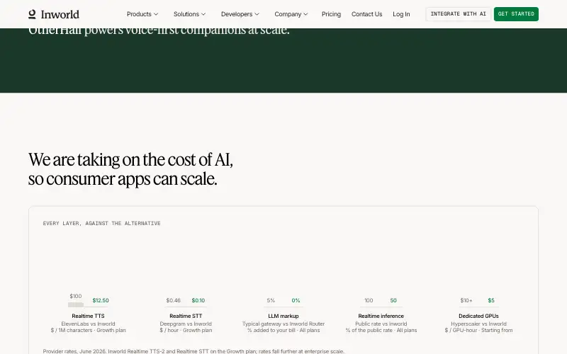 Screenshot of inworld.ai, further down the homepage