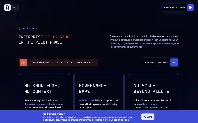 Screenshot of iris.ai, further down the homepage