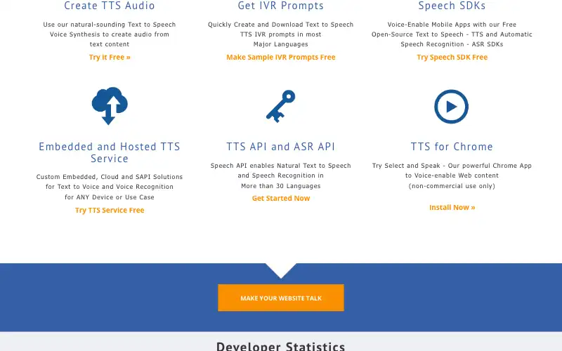 Screenshot of ispeech.org, further down the homepage