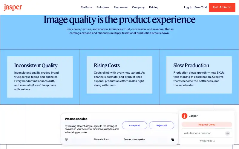 Screenshot of jasper.ai, further down the homepage