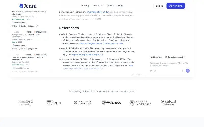 Screenshot of jenni.ai, further down the homepage