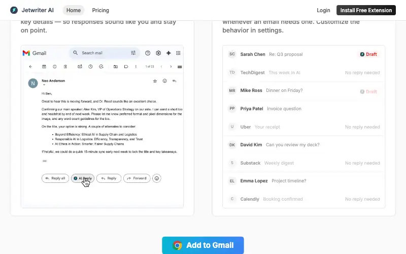 Screenshot of jetwriter.ai, further down the homepage