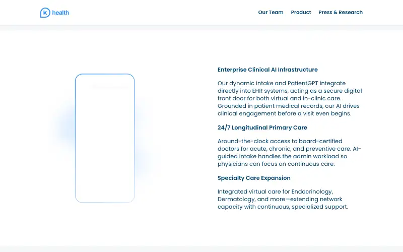 Screenshot of khealth.com, further down the homepage