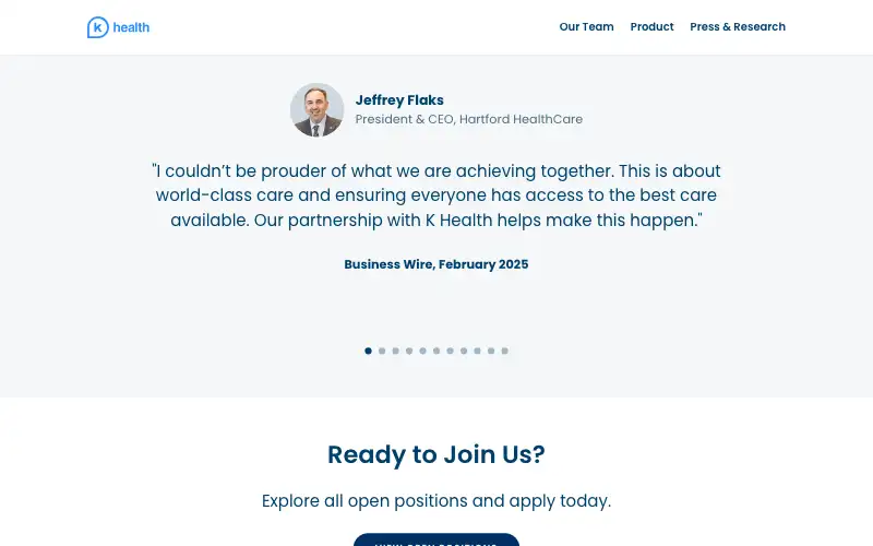 Screenshot of khealth.com, further down the homepage