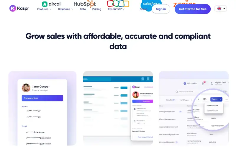 Screenshot of kaspr.io, further down the homepage