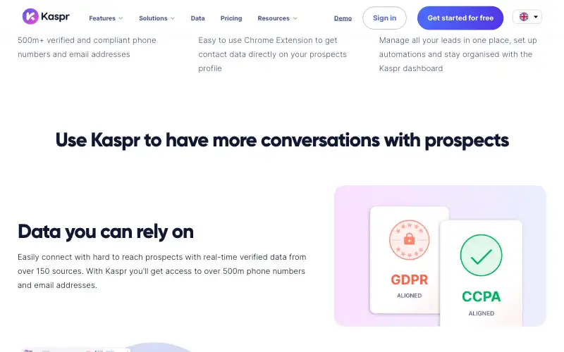 Screenshot of kaspr.io, further down the homepage
