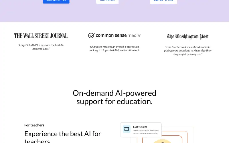 Screenshot of khanmigo.ai, further down the homepage