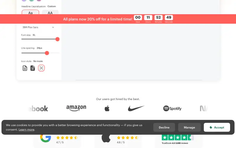Screenshot of kickresume.com, further down the homepage