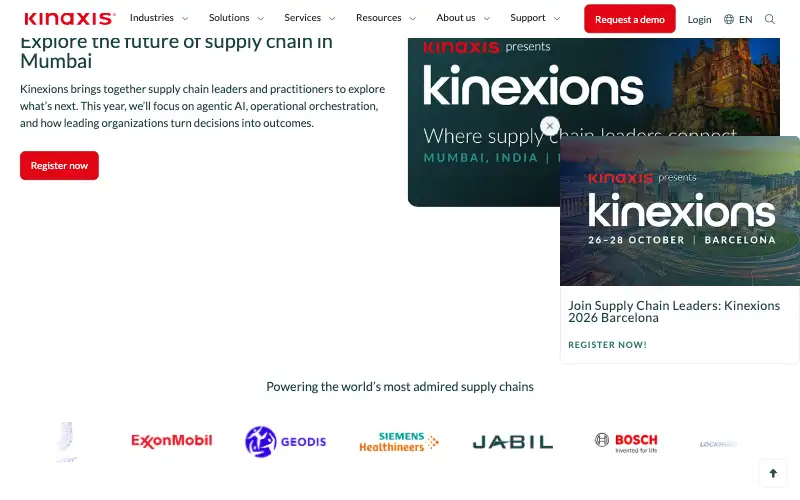 Screenshot of kinaxis.com, further down the homepage