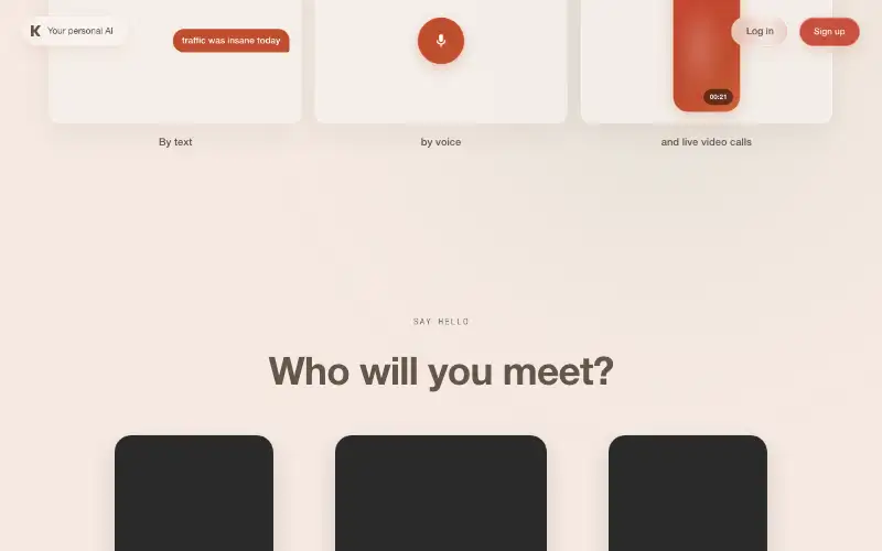 Screenshot of kindroid.ai, further down the homepage