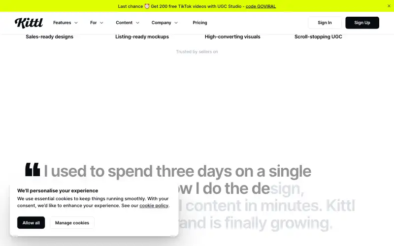 Screenshot of kittl.com, further down the homepage