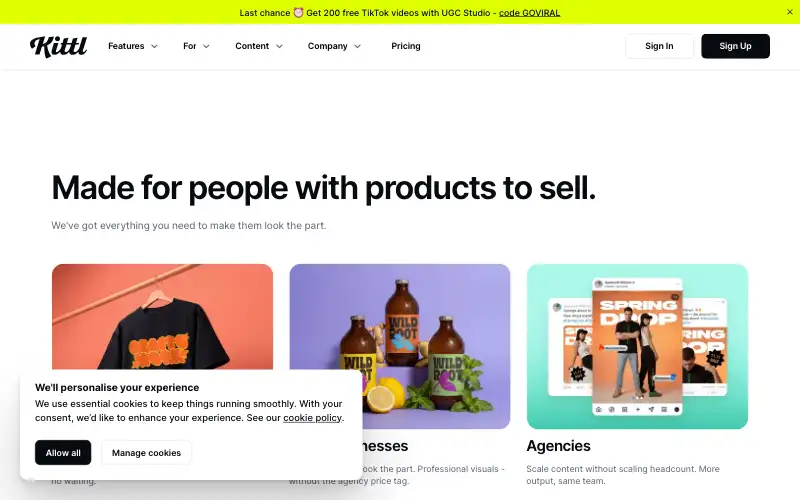 Screenshot of kittl.com, further down the homepage