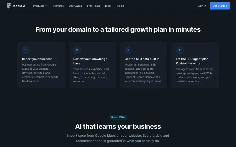 Screenshot of koala.sh, further down the homepage