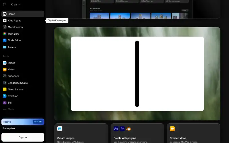 Screenshot of krea.ai, further down the homepage