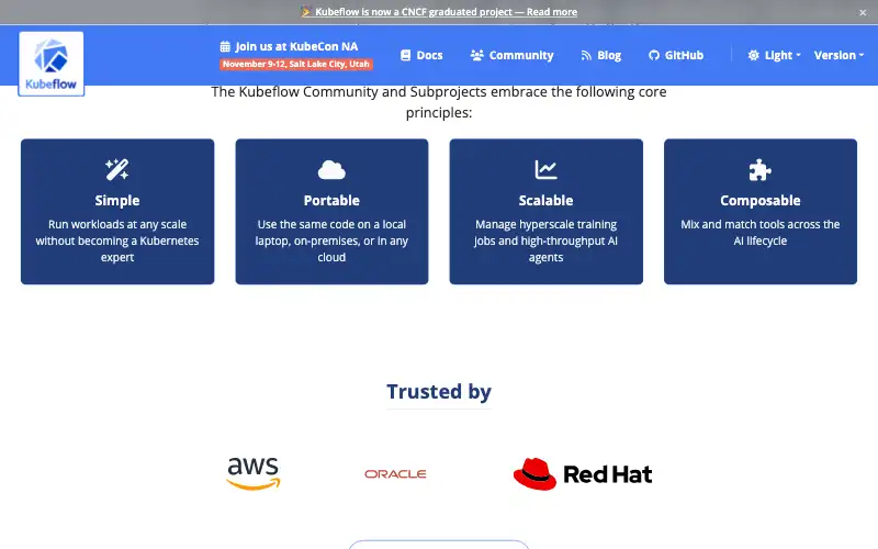 Screenshot of kubeflow.org, further down the homepage