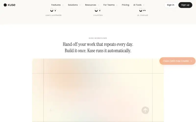 Screenshot of kuse.ai, further down the homepage
