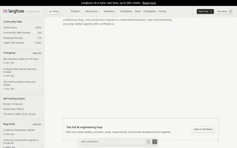 Screenshot of langfuse.com, further down the homepage