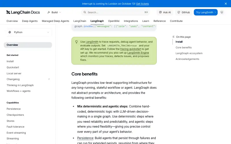 Screenshot of langchain-ai.github.io, further down the homepage