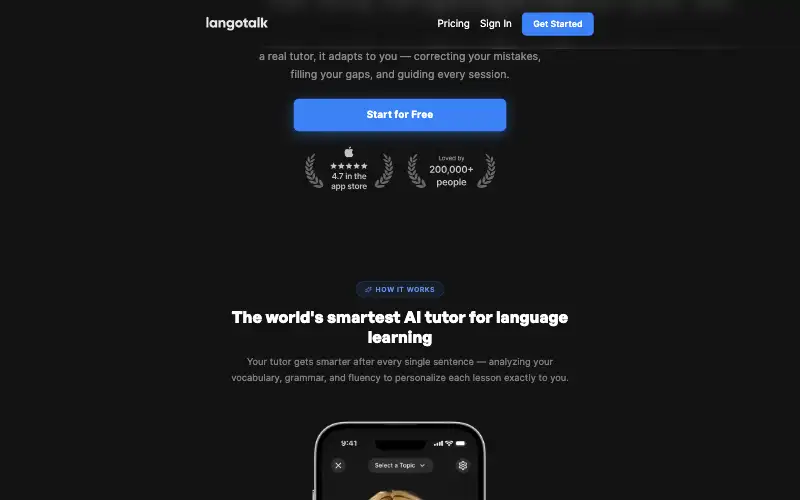 Screenshot of langotalk.org, further down the homepage