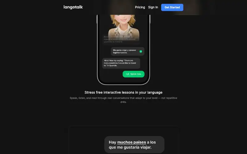 Screenshot of langotalk.org, further down the homepage