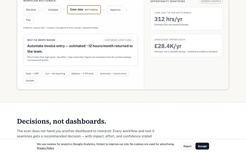 Screenshot of leania.ai, further down the homepage