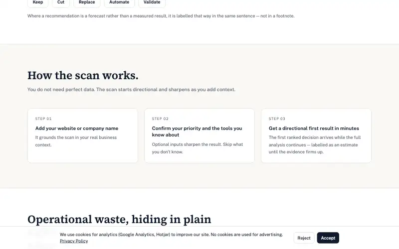 Screenshot of leania.ai, further down the homepage