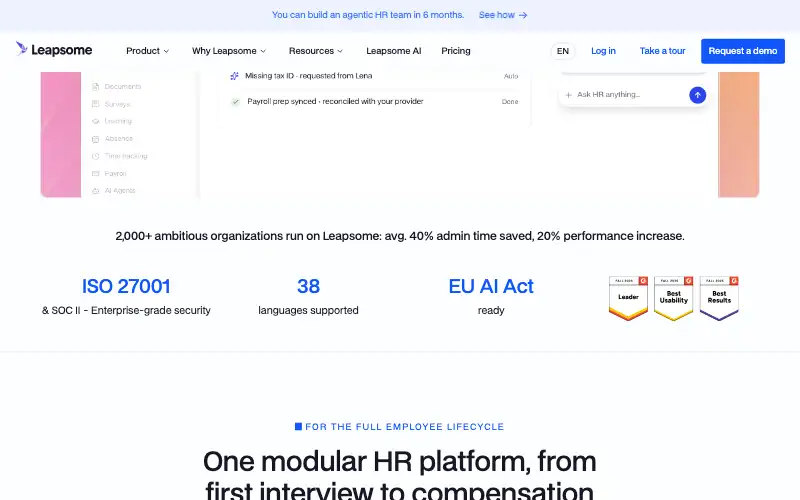 Screenshot of leapsome.com, further down the homepage