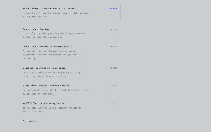 Screenshot of letta.com, further down the homepage