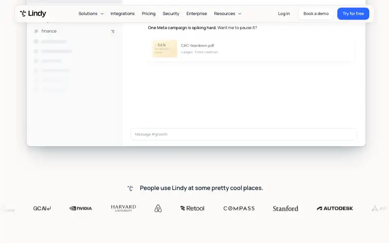 Screenshot of lindy.ai, further down the homepage