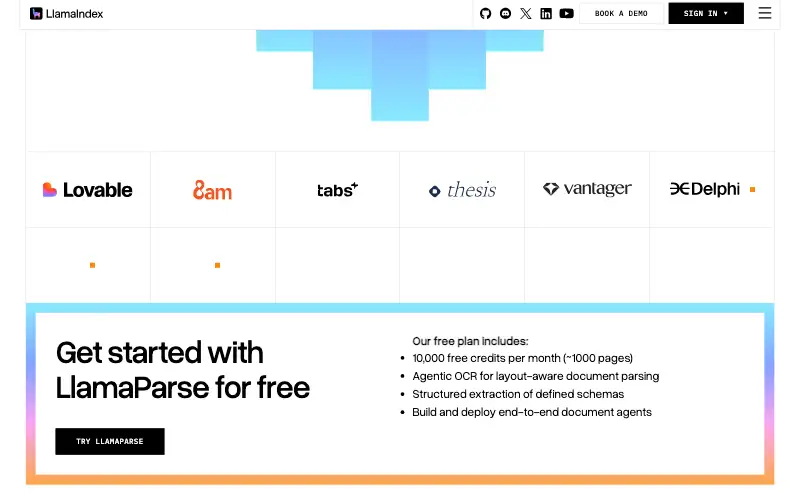 Screenshot of llamaindex.ai, further down the homepage