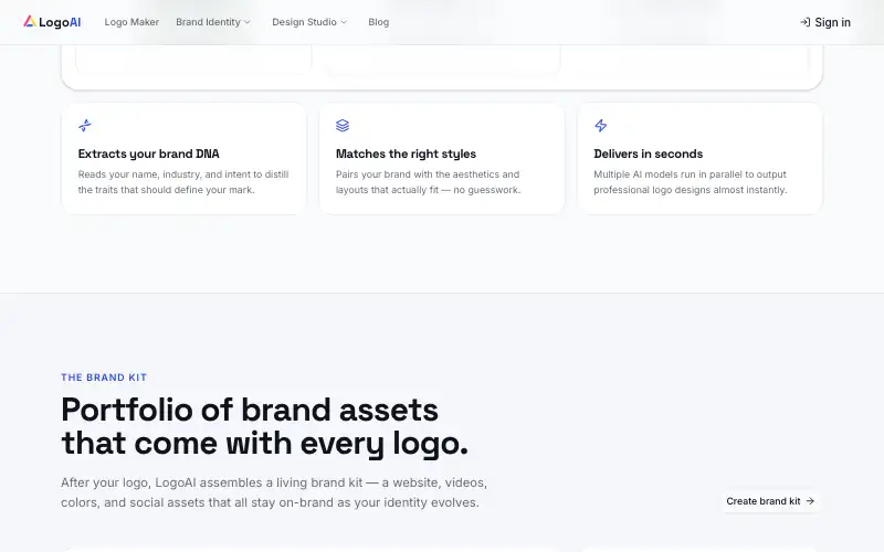 Screenshot of logoai.com, further down the homepage