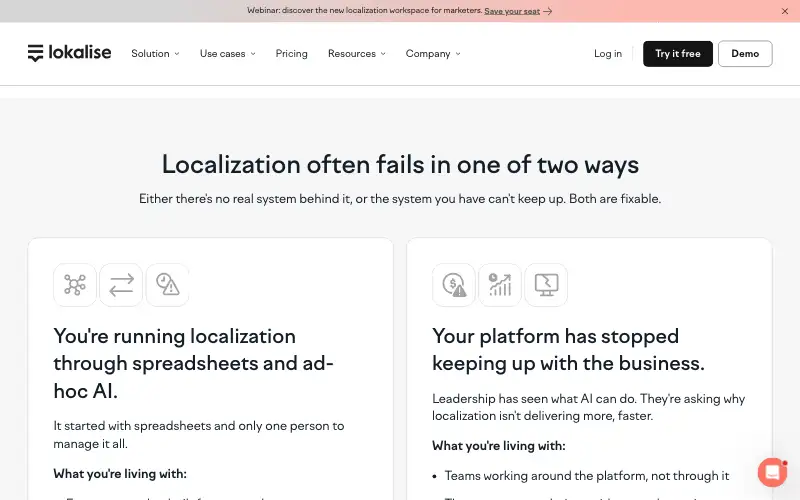Screenshot of lokalise.com, further down the homepage