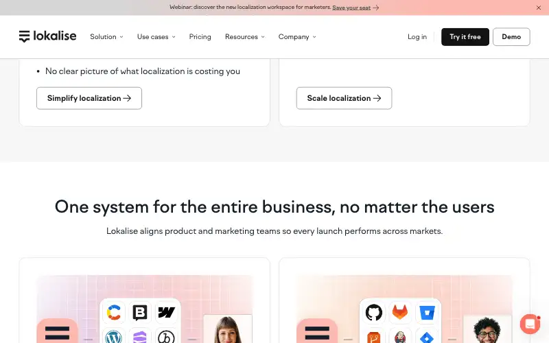 Screenshot of lokalise.com, further down the homepage