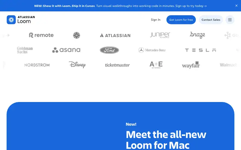 Screenshot of loom.com, further down the homepage