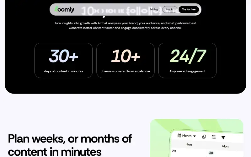 Screenshot of loomly.com, further down the homepage