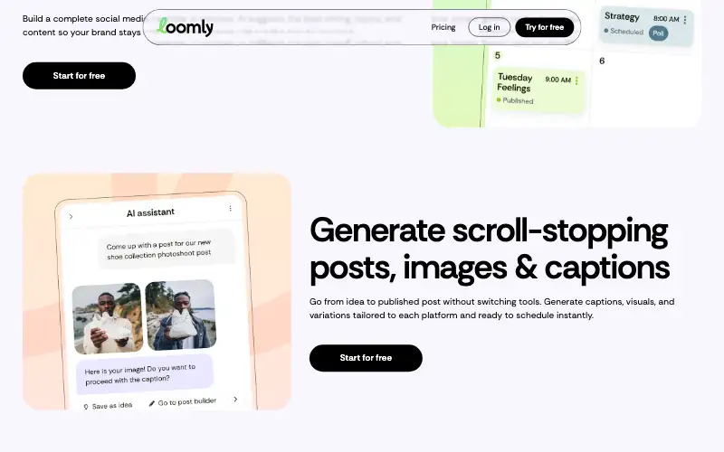 Screenshot of loomly.com, further down the homepage
