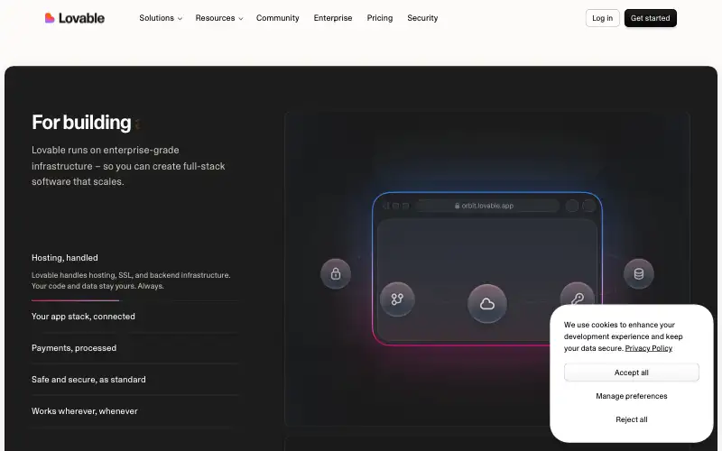 Screenshot of lovable.dev, further down the homepage