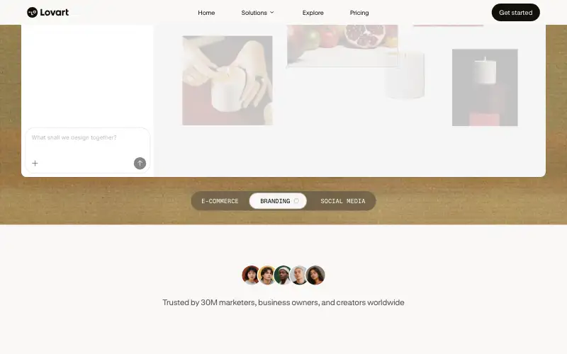 Screenshot of lovart.ai, further down the homepage