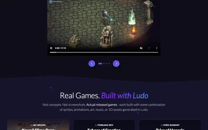 Screenshot of ludo.ai, further down the homepage