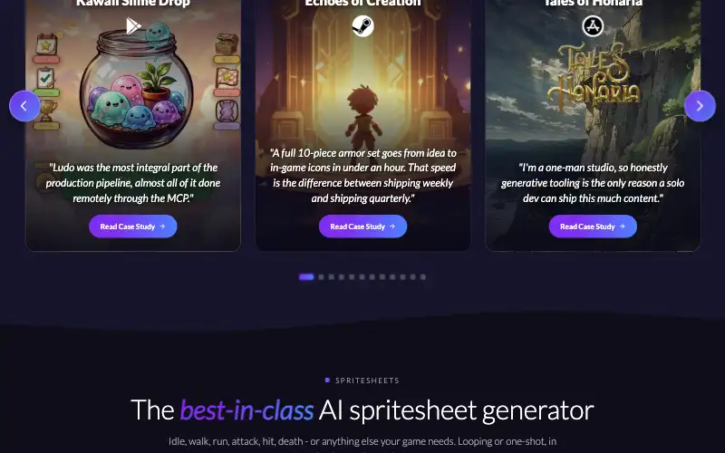 Screenshot of ludo.ai, further down the homepage