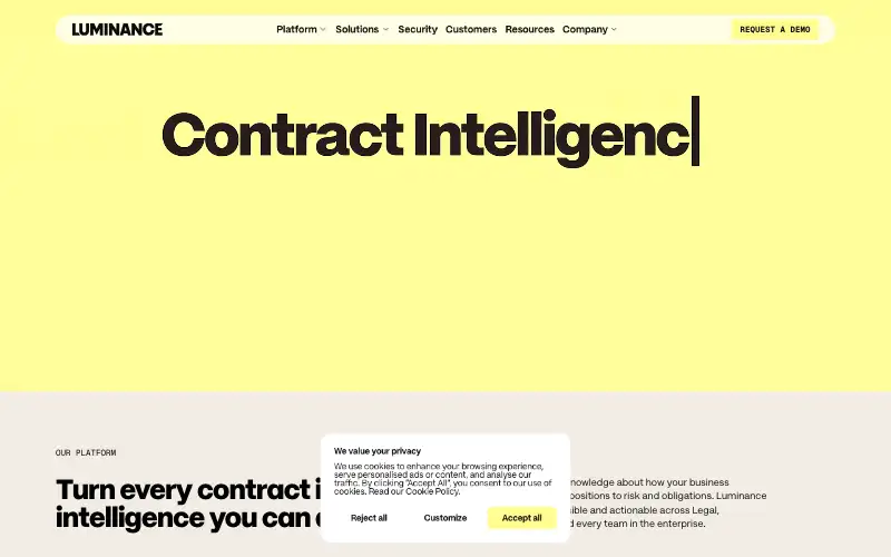 Screenshot of luminance.com, further down the homepage