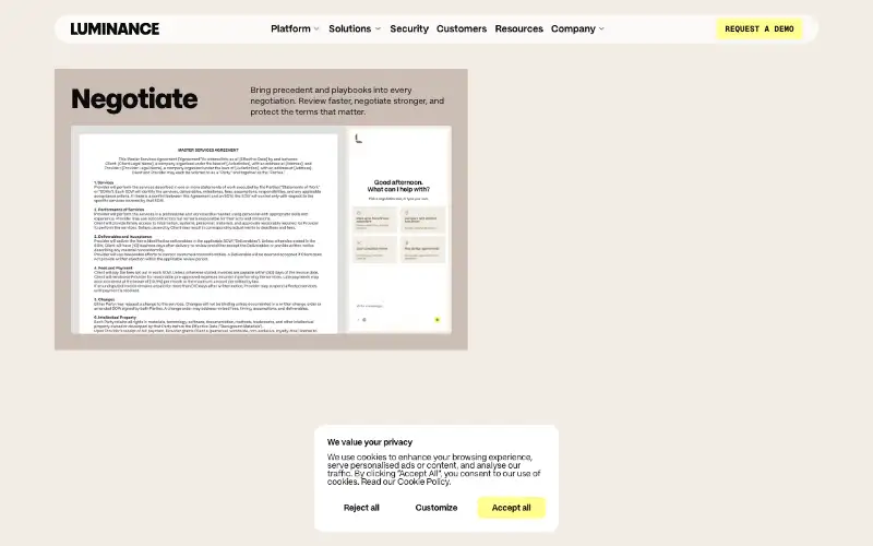 Screenshot of luminance.com, further down the homepage