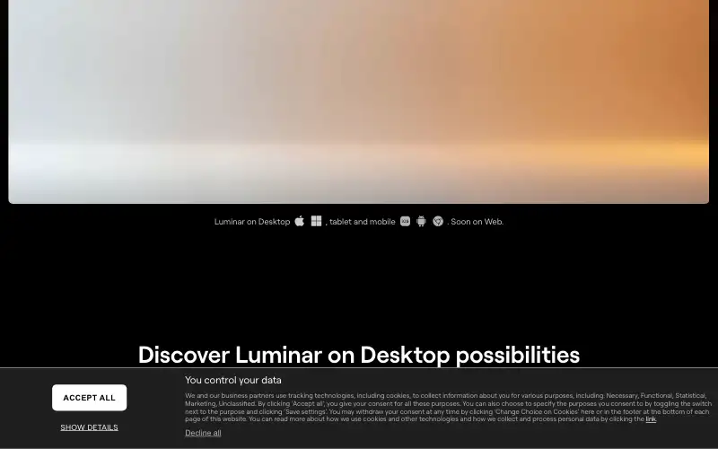 Screenshot of skylum.com, further down the homepage