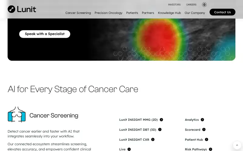 Screenshot of lunit.io, further down the homepage