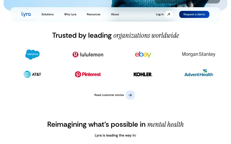 Screenshot of lyrahealth.com, further down the homepage