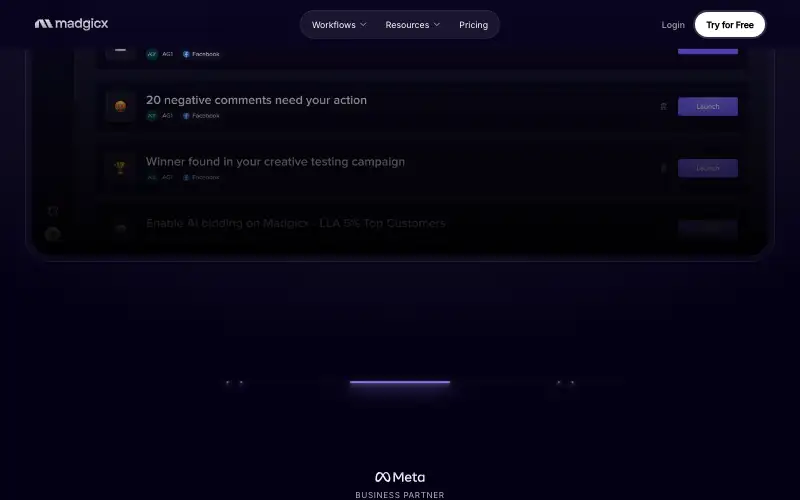 Screenshot of madgicx.com, further down the homepage