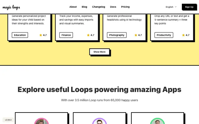 Screenshot of magicloops.dev, further down the homepage