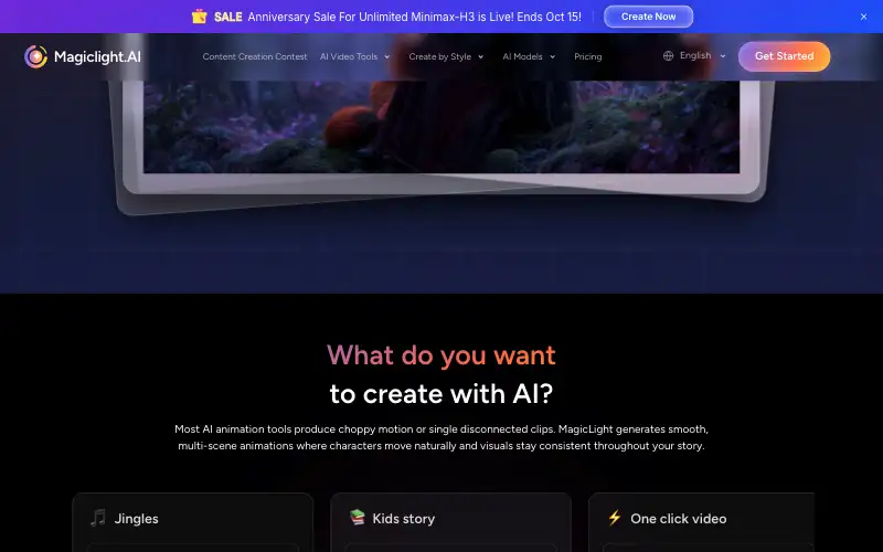 Screenshot of magiclight.ai, further down the homepage