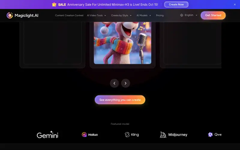 Screenshot of magiclight.ai, further down the homepage