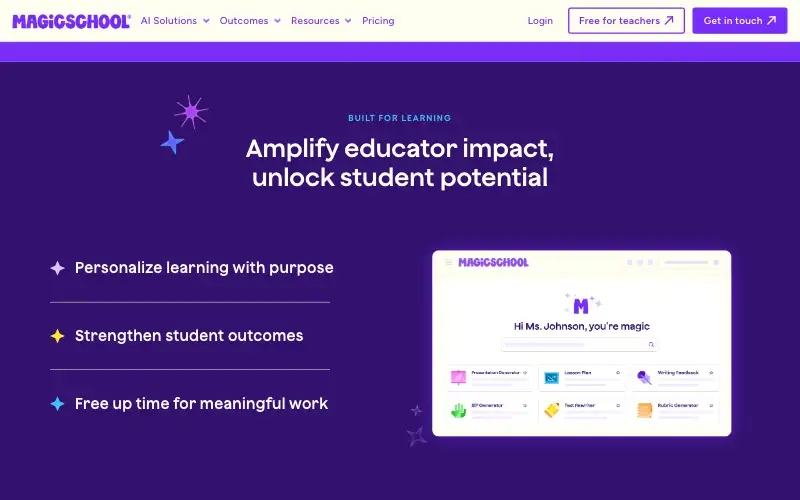 Screenshot of magicschool.ai, further down the homepage